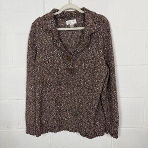 CJ Banks Womens Sweater Brown Chunky Shawl‎ Collar Professor Preppy Academia 1X